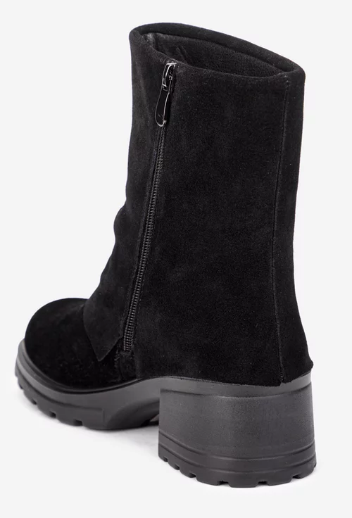 Ghete dama din piele intoarsa neagra cu fermoar