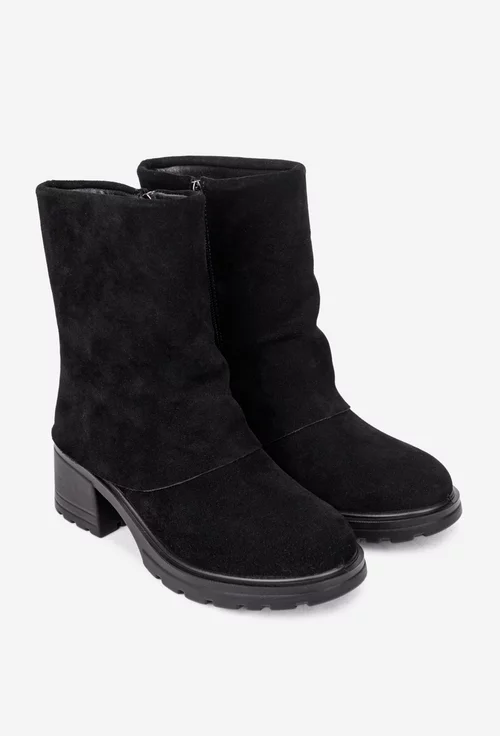 Ghete dama din piele intoarsa neagra cu fermoar