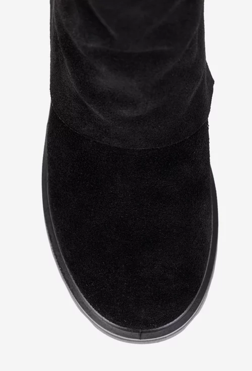 Ghete dama din piele intoarsa neagra cu fermoar