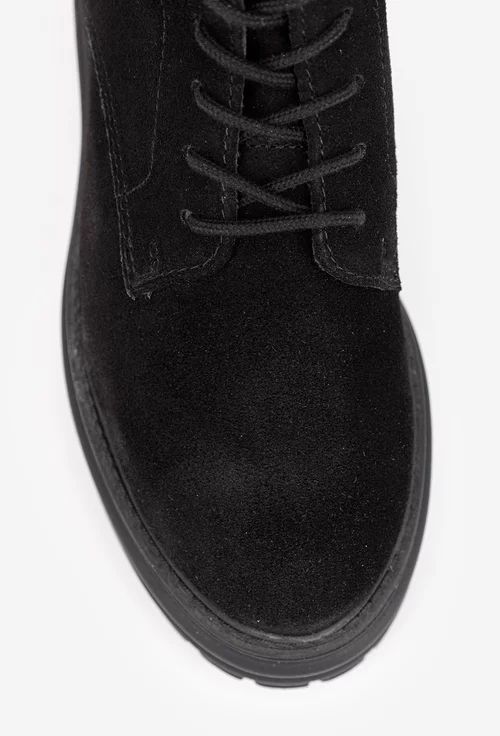 Ghete dama din piele intoarsa neagra cu siret si fermoar