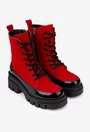 Ghete dama din piele intoarsa rosie cu detaliu negru