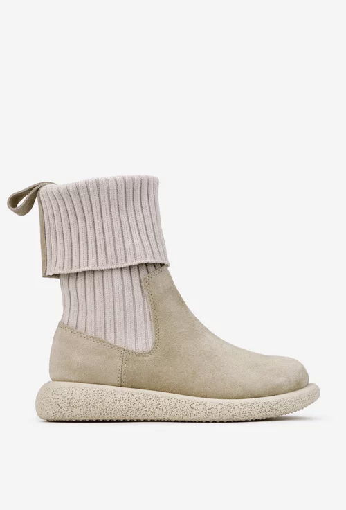 Ghete dama din piele intoarsa si material textil bej