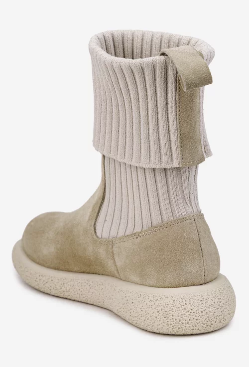 Ghete dama din piele intoarsa si material textil bej