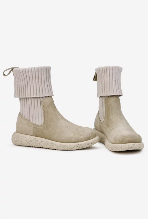 Ghete dama din piele intoarsa si material textil bej