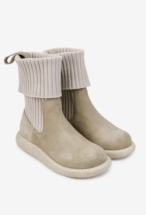 Ghete dama din piele intoarsa si material textil bej
