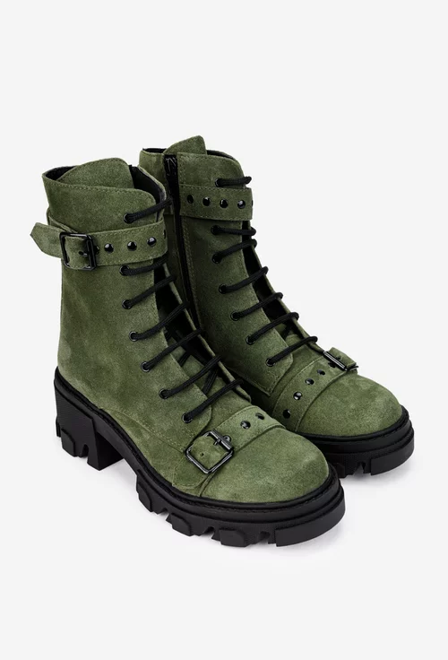 Ghete dama din piele intoarsa verde accesorizate