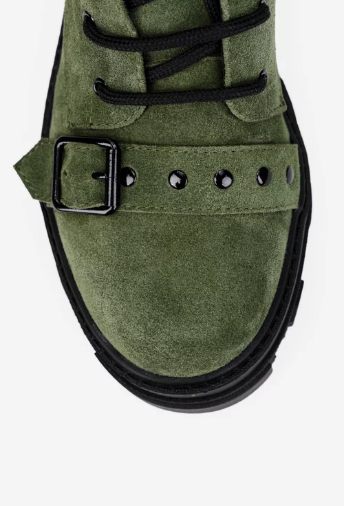 Ghete dama din piele intoarsa verde accesorizate