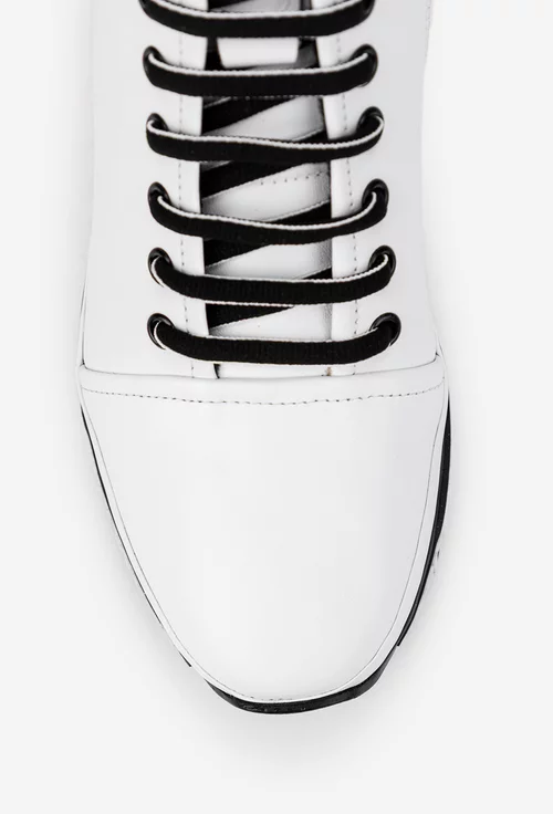 Ghete dama din piele naturala alba cu detalii negre