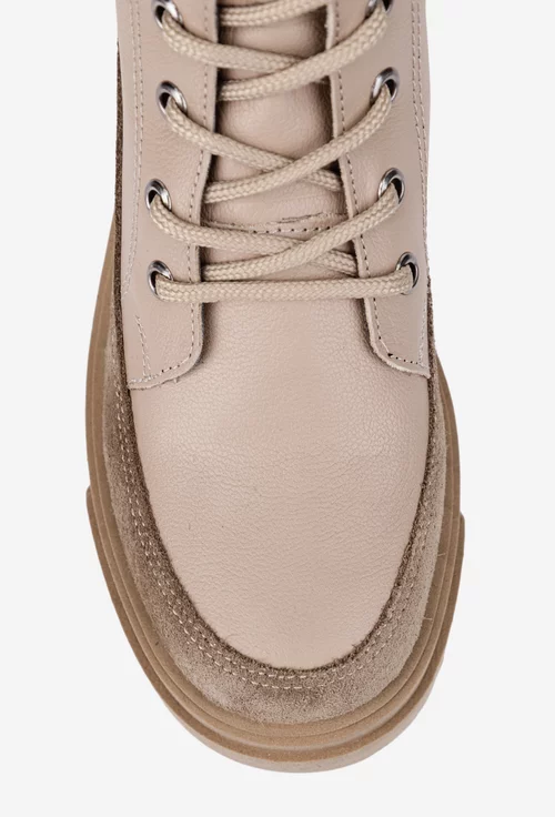 Ghete dama din piele naturala bej cu detaliu piele intoarsa