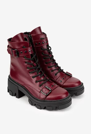 Ghete dama din piele naturala burgundy accesorizate