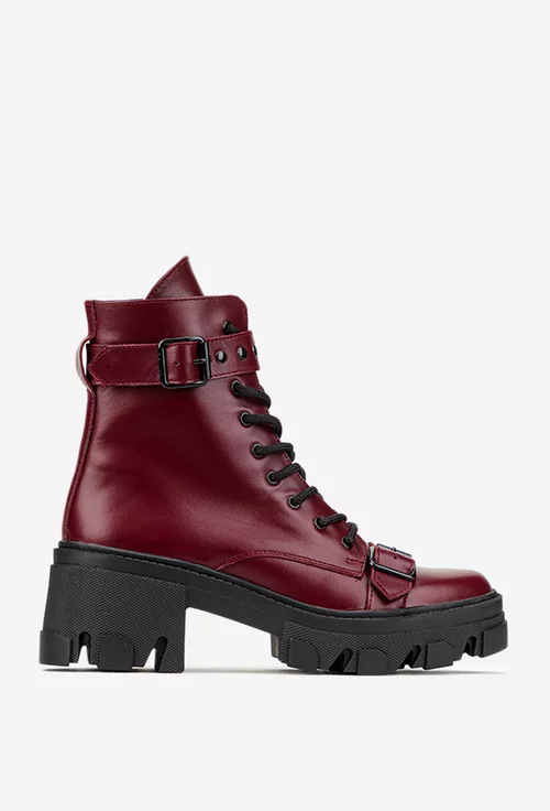 Ghete dama din piele naturala burgundy accesorizate picture - 2