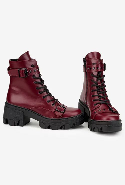 Ghete dama din piele naturala burgundy accesorizate picture - 5