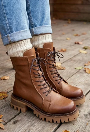 Ghete dama din piele naturala maro