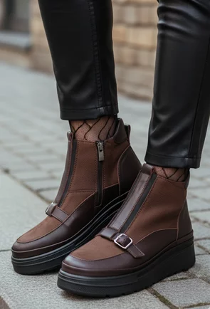 Ghete dama din piele naturala maro