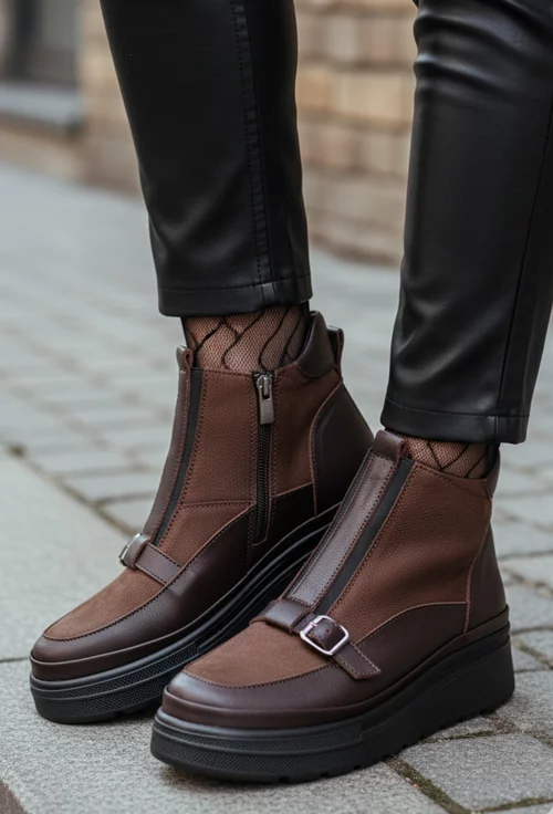 Ghete dama din piele naturala maro