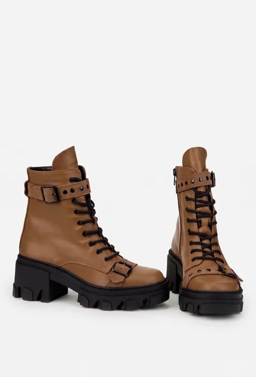 Ghete dama din piele naturala maro accesorizate