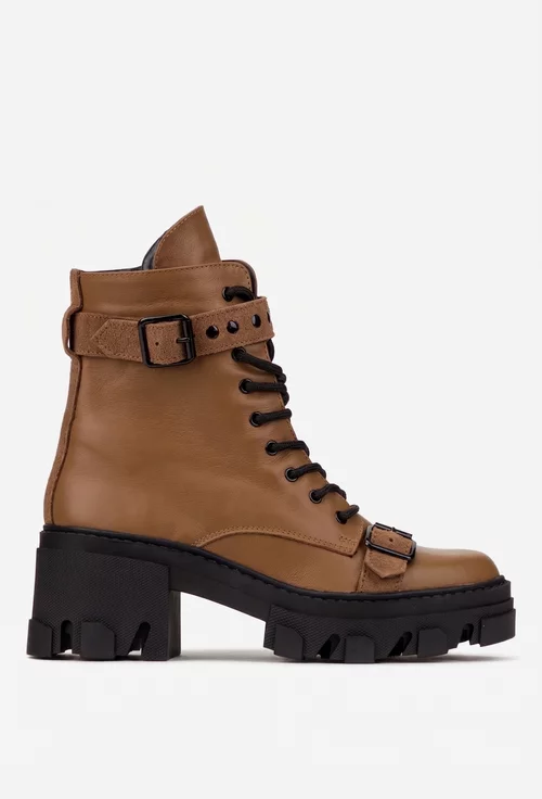 Ghete dama din piele naturala maro accesorizate