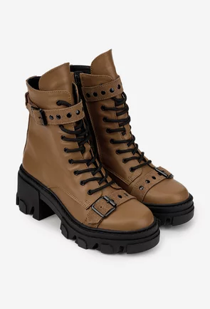 Ghete dama din piele naturala maro accesorizate