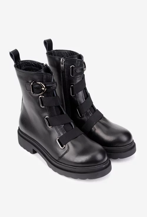 Ghete dama din piele naturala neagra