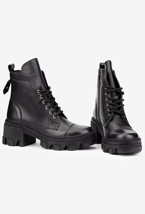 Ghete dama din piele naturala neagra