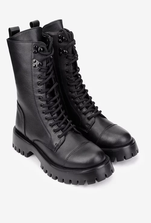 Ghete dama din piele naturala neagra