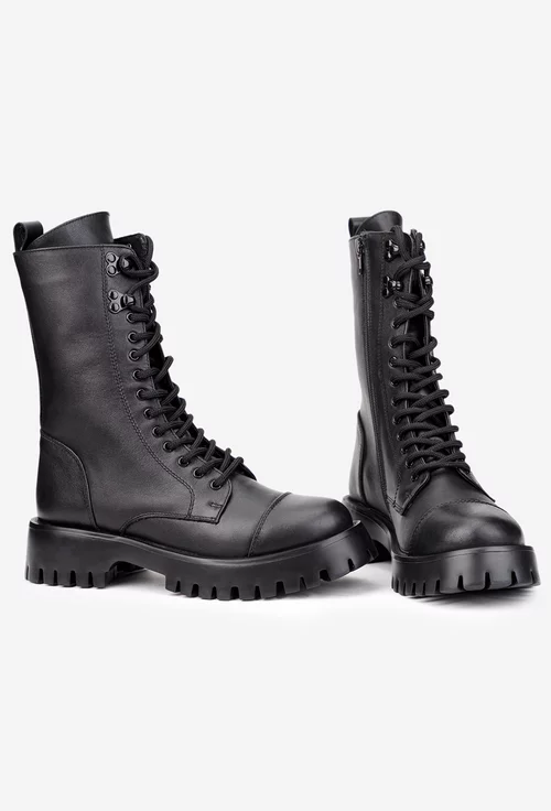 Ghete dama din piele naturala neagra