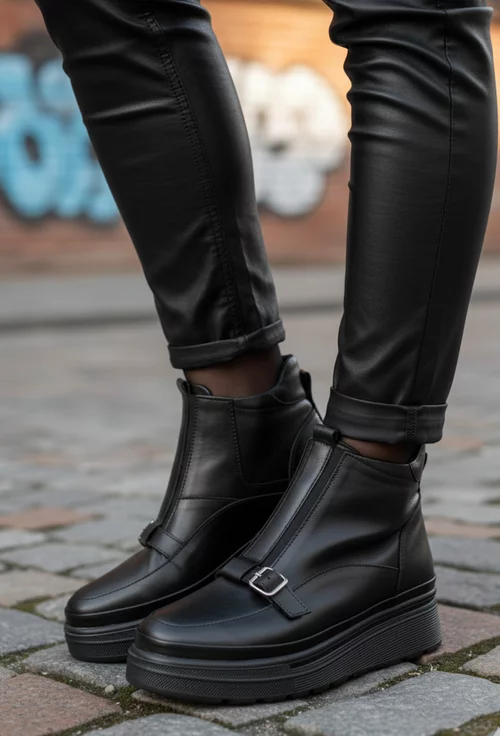 Ghete dama din piele naturala neagra