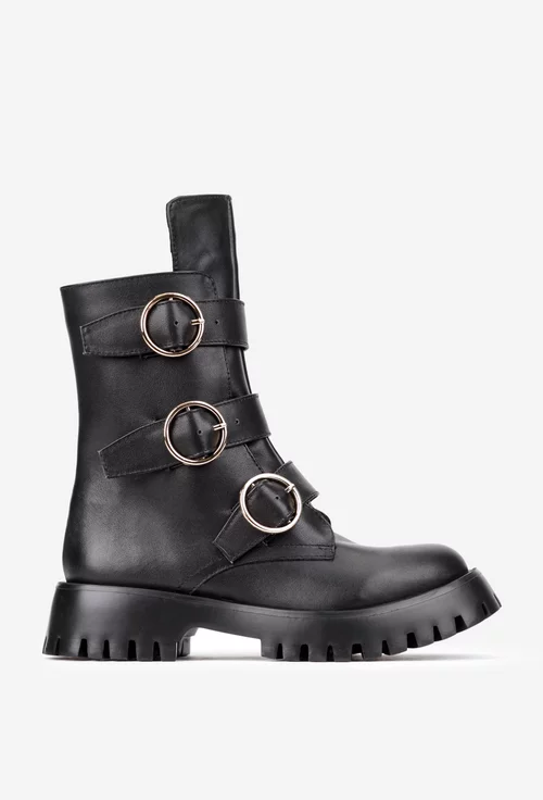 Ghete dama din piele naturala neagra accesorizate