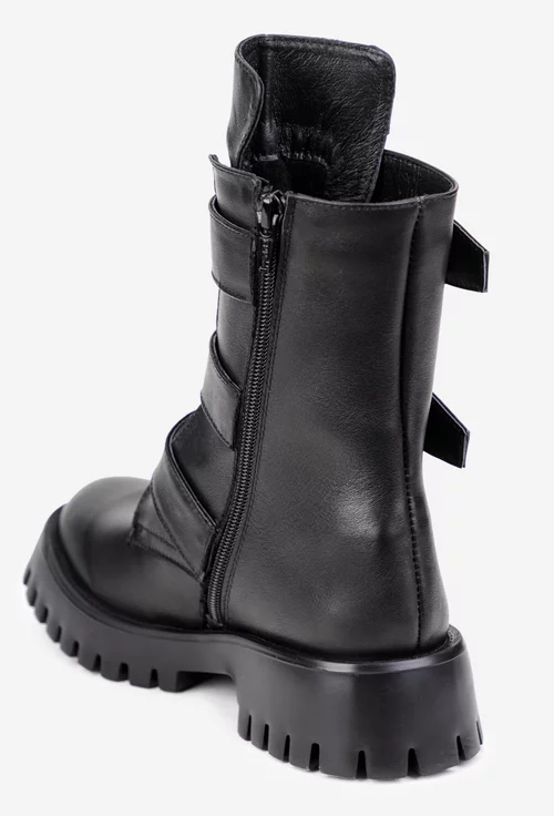 Ghete dama din piele naturala neagra accesorizate