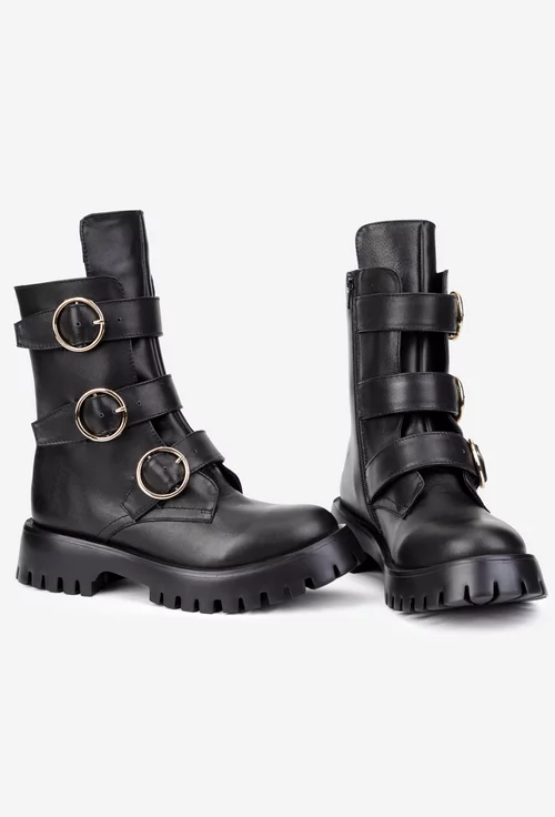 Ghete dama din piele naturala neagra accesorizate