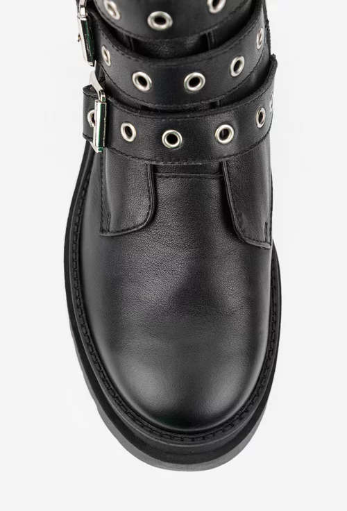 Ghete dama din piele naturala neagra cu barete