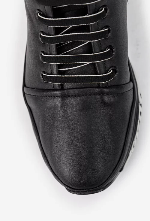 Ghete dama din piele naturala neagra cu detalii albe