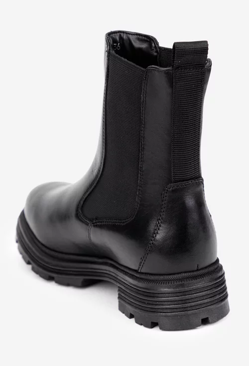 Ghete dama din piele naturala neagra cu elastic in laterale