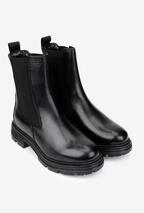 Ghete dama din piele naturala neagra cu elastic in laterale