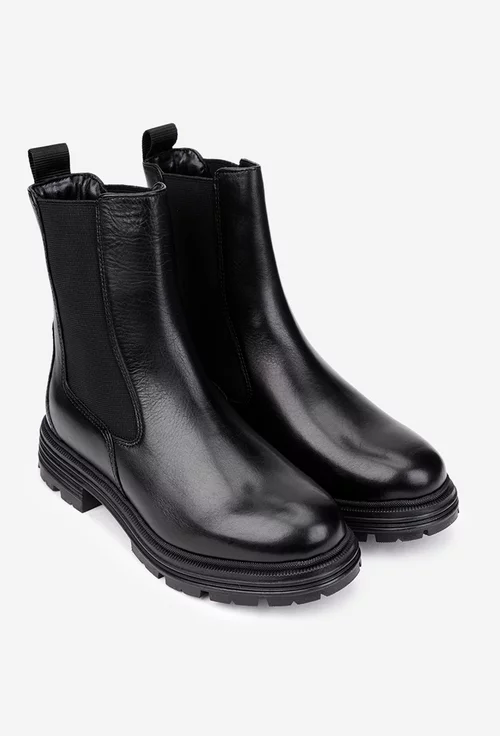 Ghete dama din piele naturala neagra cu elastic in laterale