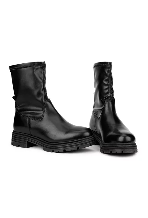 Ghete dama din piele naturala neagra si strech