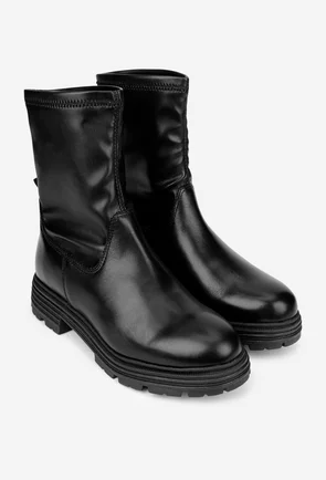 Ghete dama din piele naturala neagra si strech