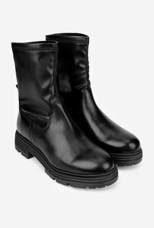 Ghete dama din piele naturala neagra si strech