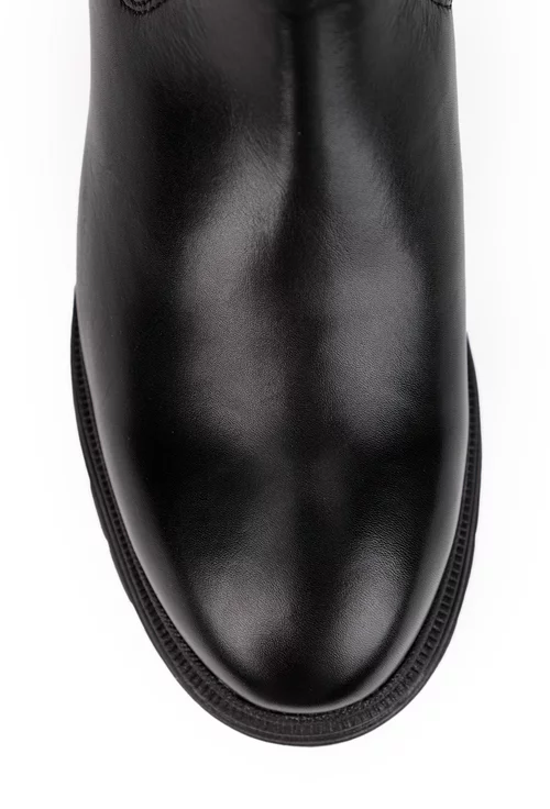 Ghete dama din piele naturala neagra si strech