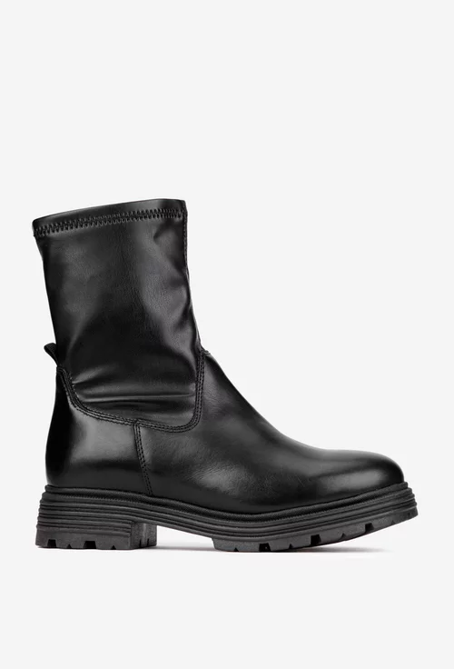 Ghete dama din piele naturala neagra si strech