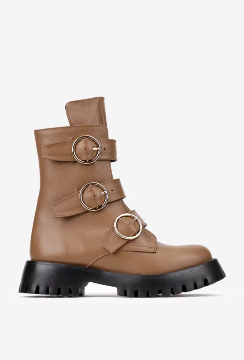 Ghete dama din piele naturala taupe accesorizate picture - 2