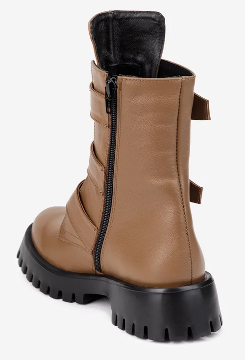 Ghete dama din piele naturala taupe accesorizate picture - 3