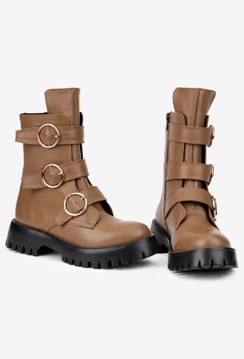 Ghete dama din piele naturala taupe accesorizate picture - 5