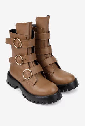 Ghete dama din piele naturala taupe accesorizate