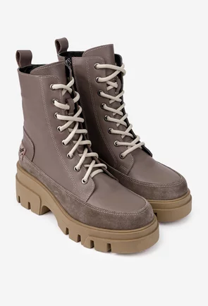 Ghete dama din piele naturala taupe cu detaliu piele intoarsa