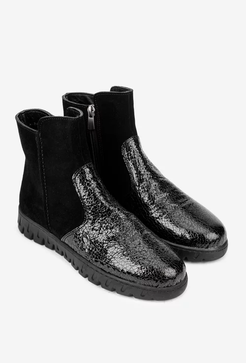 Ghete dama din piele neagra cu fermoar