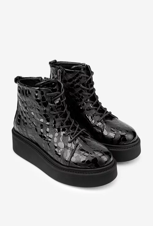 Ghete dama din piele neagra cu model