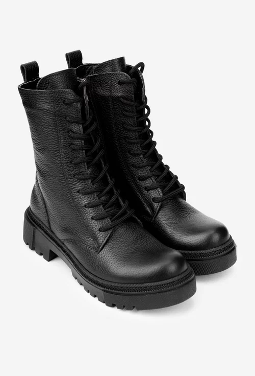 Ghete dama din piele texturata neagra