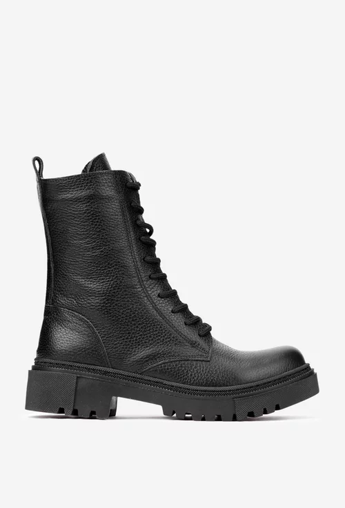 Ghete dama din piele texturata neagra