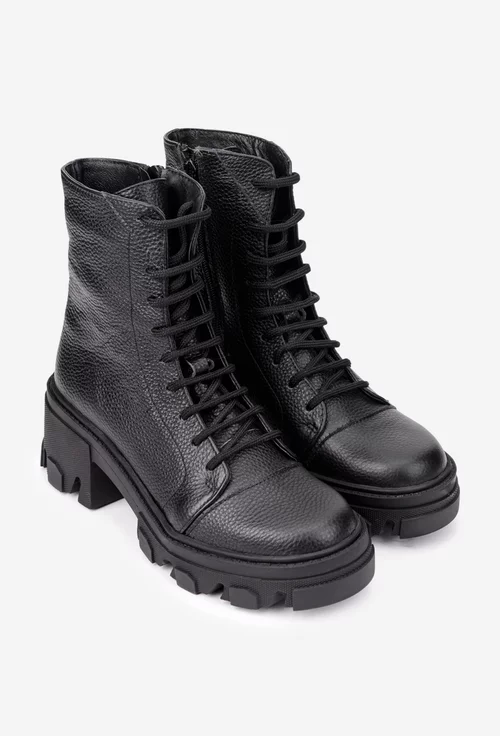 Ghete dama din piele texturata neagra